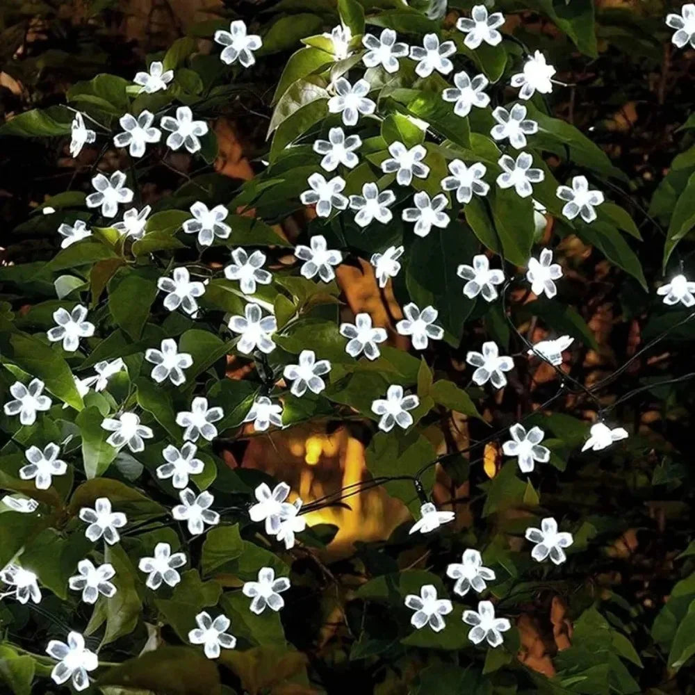 Solar Cherry Garden Blossom Flower Lights Garlands String Lights Solar Outdoor Waterproof Lawn Pathway Christmas Decoration Lamp