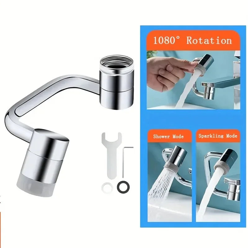 Stainless Steel 1080° Swivel Faucet Extender Splashproof with Dual Spray Mode Universal Adapter for Bathroom Sink Accessory