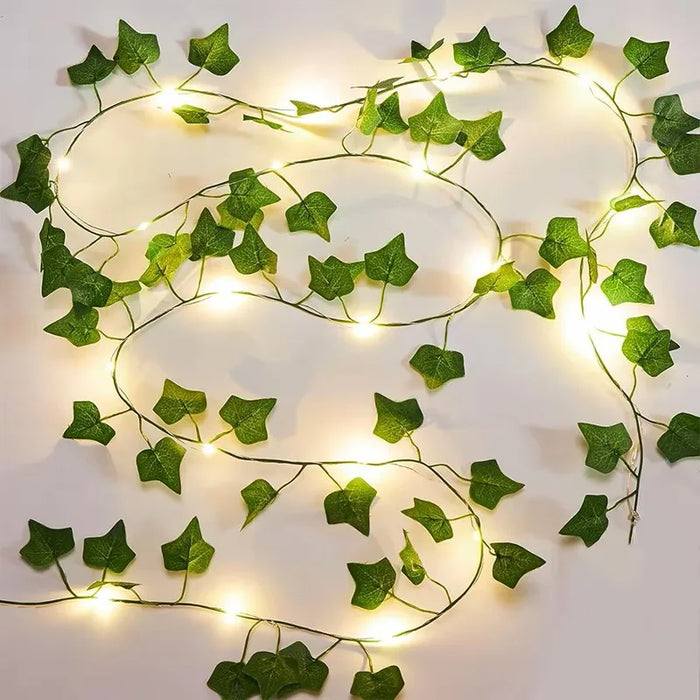 2M Green Leaf String Lights Artificial Ivy Vine Fairy Light Wedding Party Decoration Christmas Home Room Decor Wall Plant Wreath