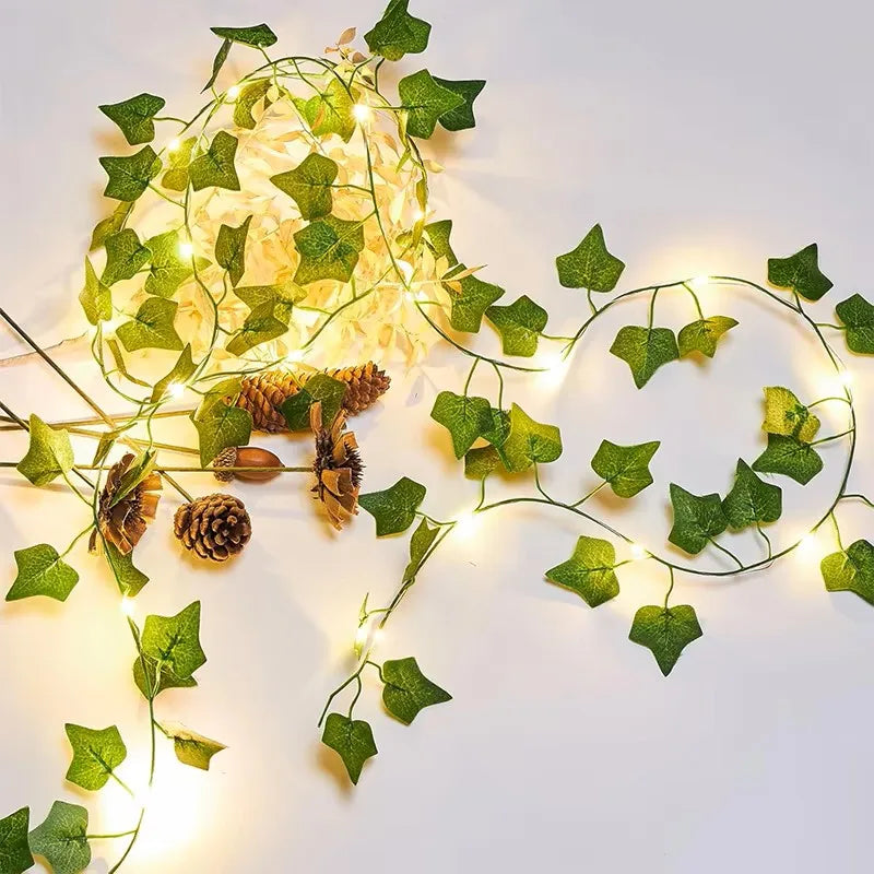 2M Green Leaf String Lights Artificial Ivy Vine Fairy Light Wedding Party Decoration Christmas Home Room Decor Wall Plant Wreath