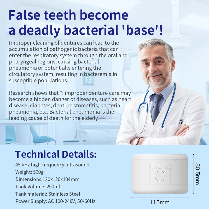USB Rechargeable Ultrasonic Cleaner Machine – For Dentures, Retainers, Mouth Guards, Aligners & Whitening Trays – Personal Oral