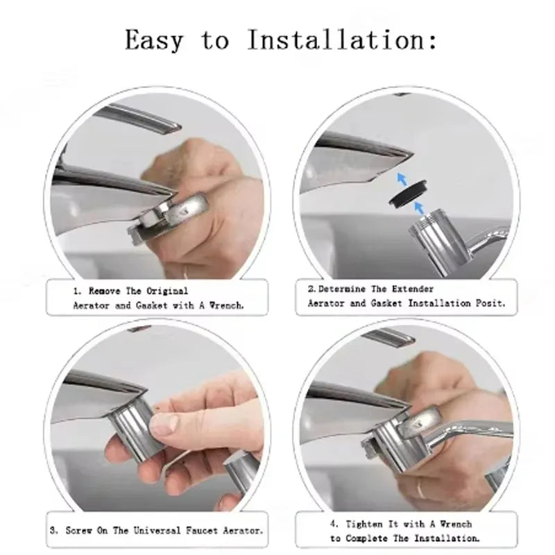 Stainless Steel 1080° Swivel Faucet Extender Splashproof with Dual Spray Mode Universal Adapter for Bathroom Sink Accessory