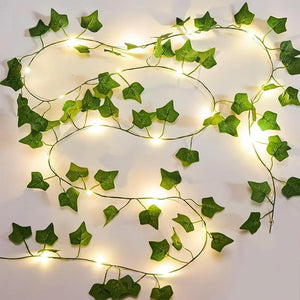 2M Green Leaf String Lights Artificial Ivy Vine Fairy Light Wedding Party Decoration Christmas Home Room Decor Wall Plant Wreath