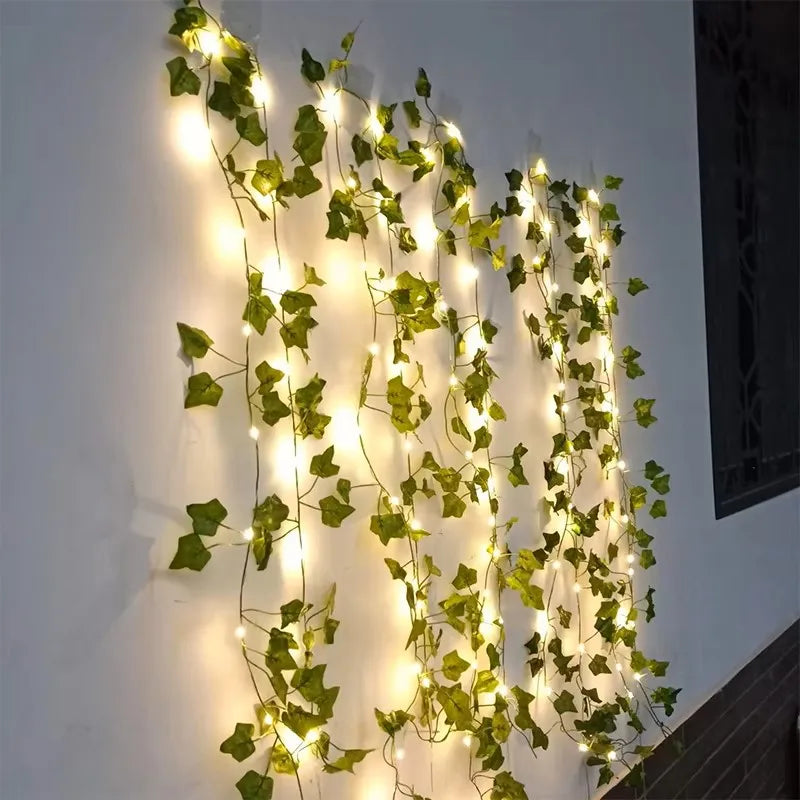 2M Green Leaf String Lights Artificial Ivy Vine Fairy Light Wedding Party Decoration Christmas Home Room Decor Wall Plant Wreath